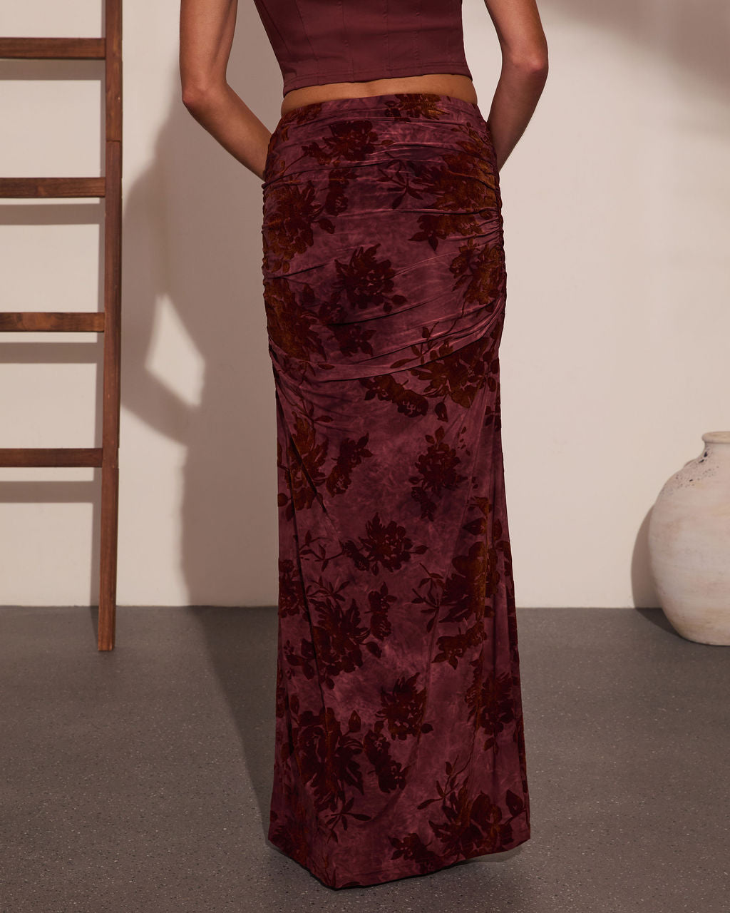 Blushing Rose Floral Burnout Maxi Skirt