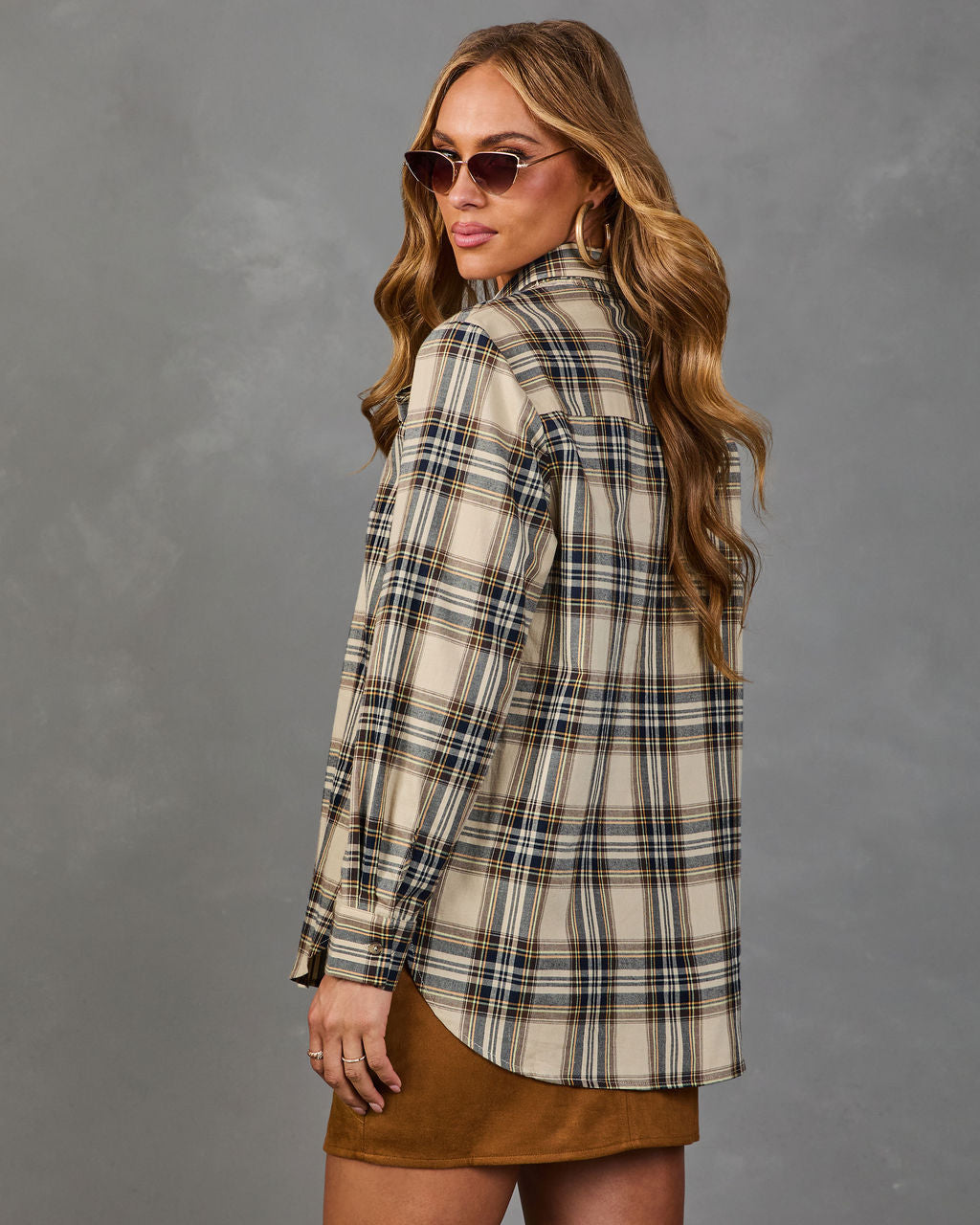 Harvest Escape Cotton Plaid Button Down Top