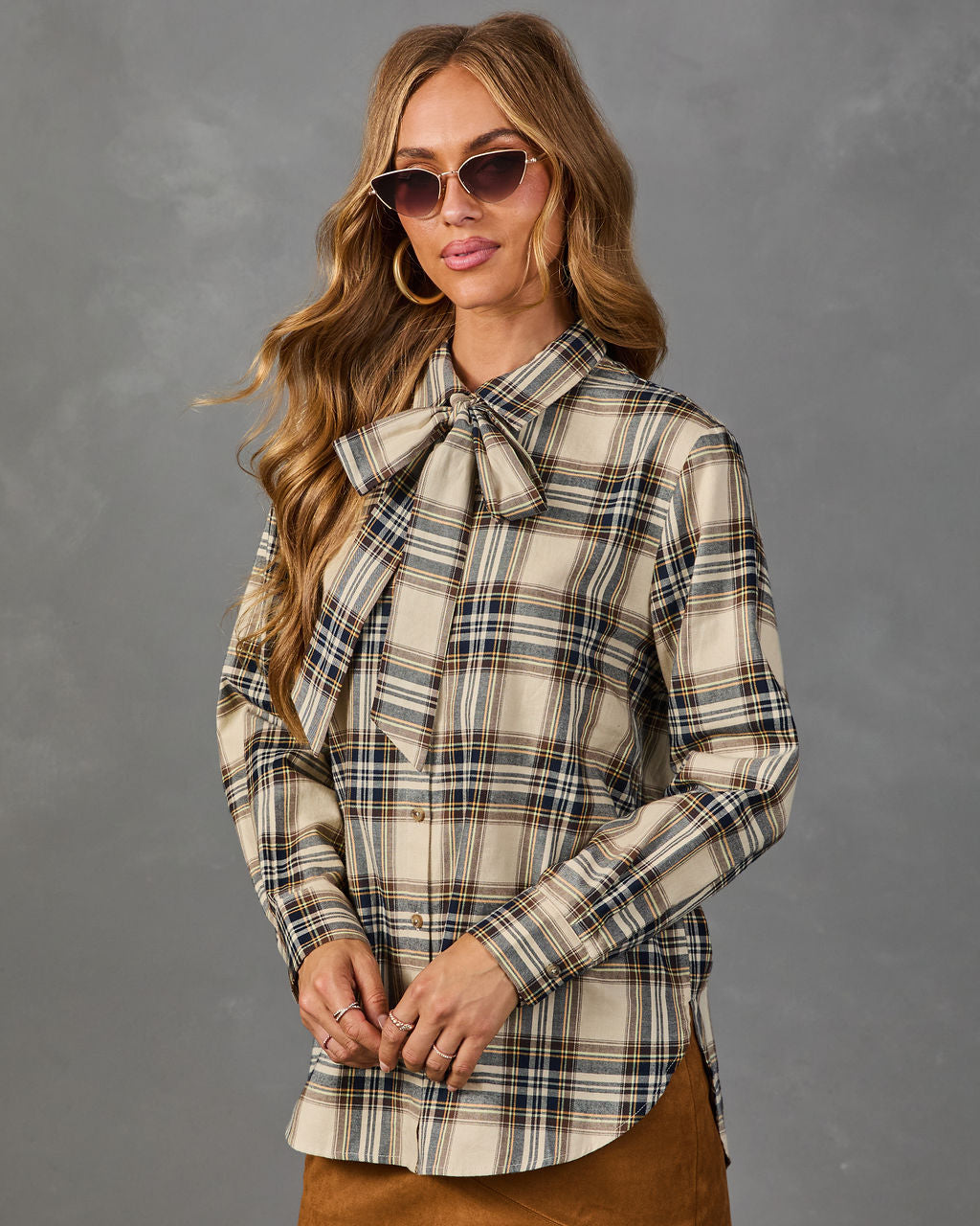 Harvest Escape Cotton Plaid Button Down Top