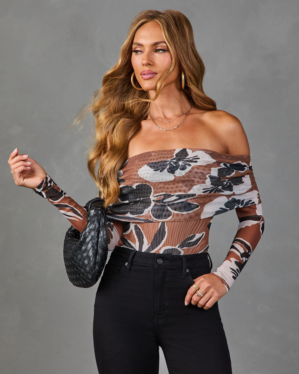 Whispering Roses Mesh Floral Off the Shoulder Bodysuit