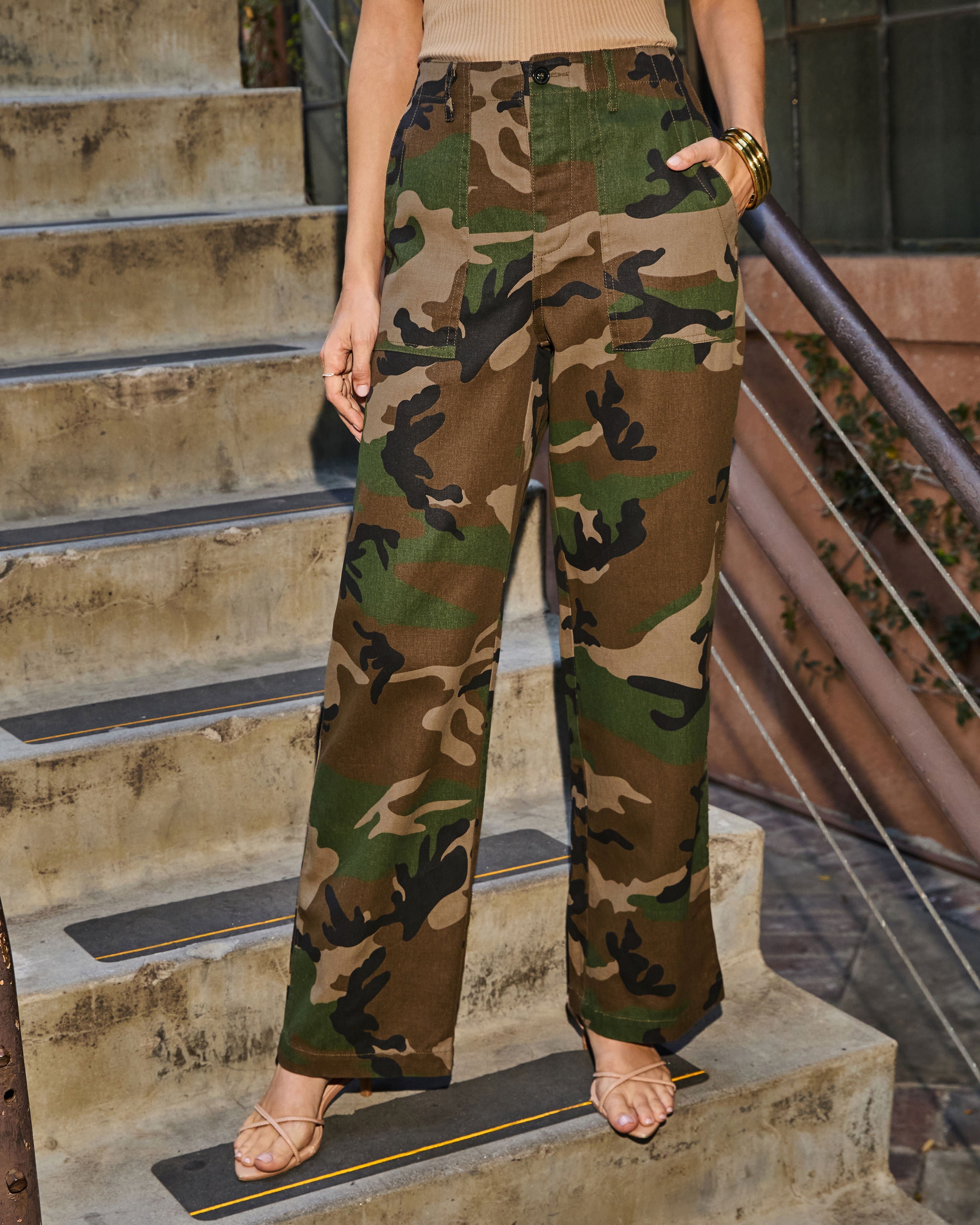 Jennae High Rise Straight Leg Camo Print Jeans