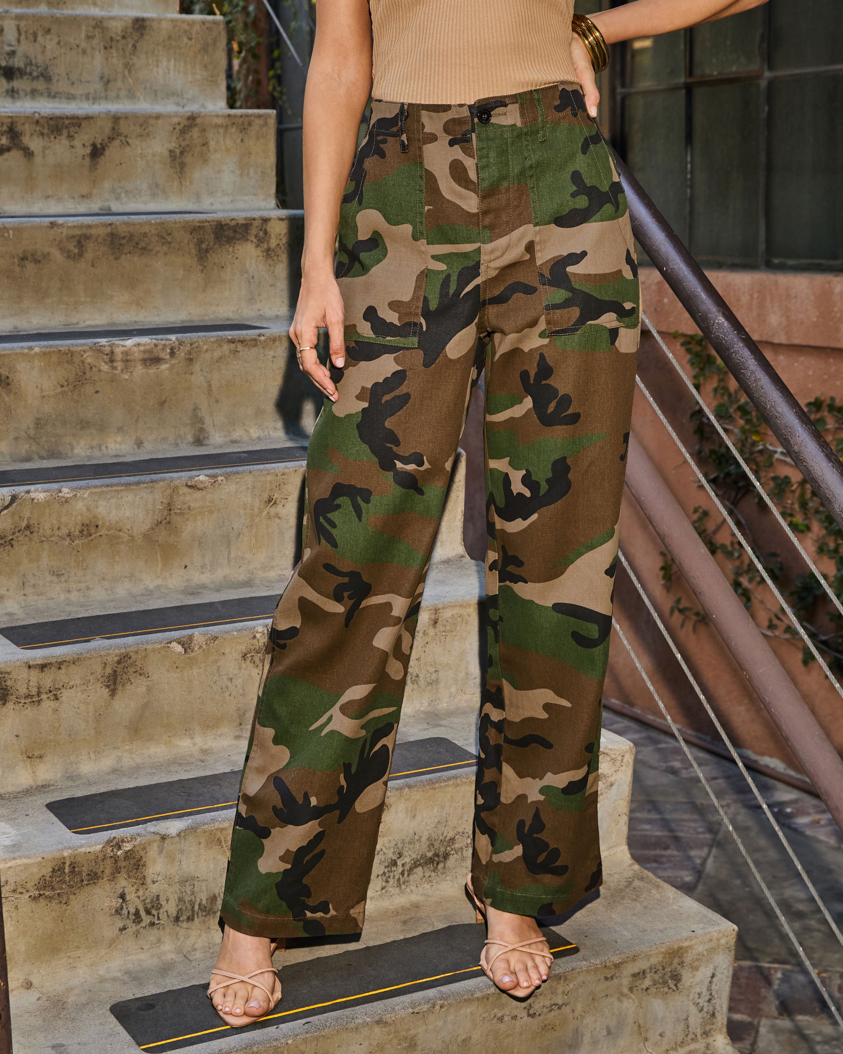 Jennae High Rise Straight Leg Camo Print Jeans