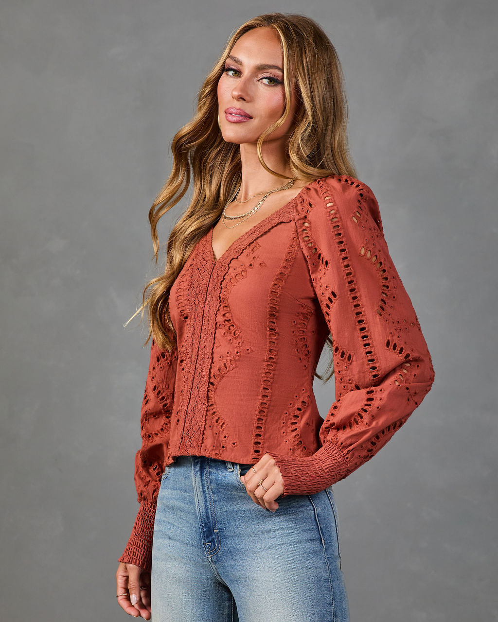 Gentle Whisper Cotton Eyelet Lace Blouse
