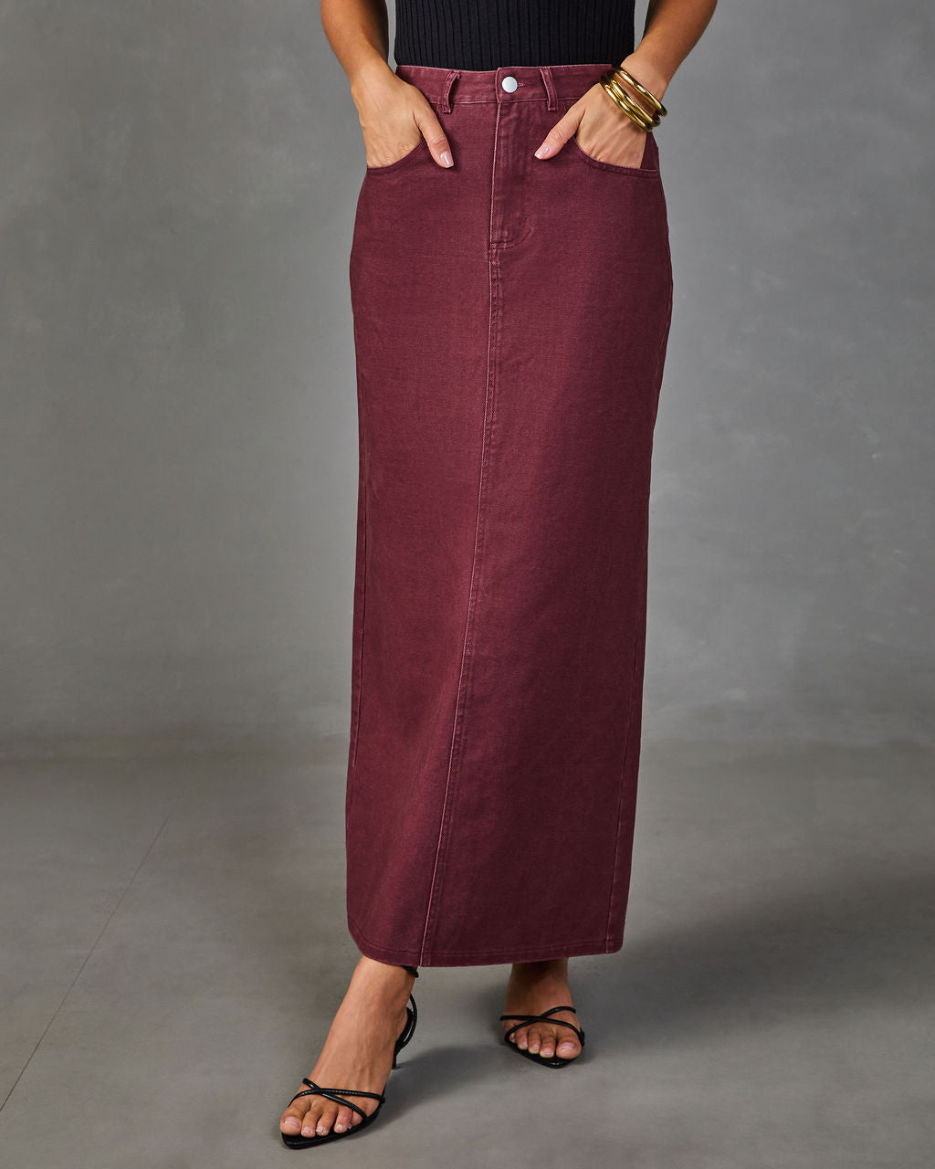 Toasted Glow Denim Midi Skirt