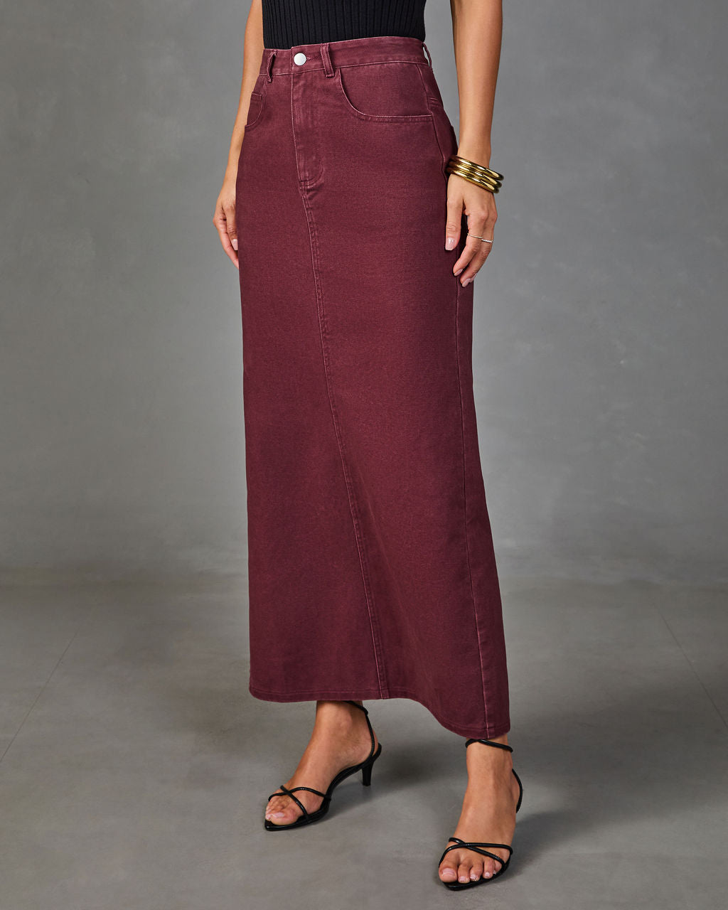 Toasted Glow Denim Midi Skirt
