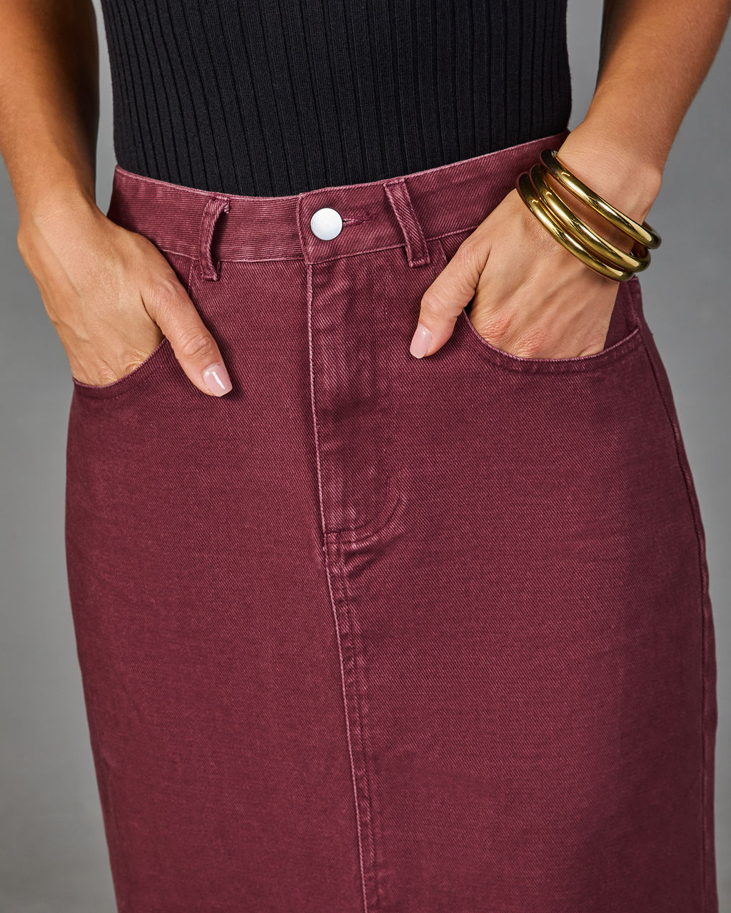 Toasted Glow Denim Midi Skirt