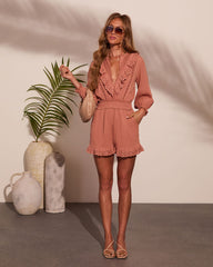 Soft Dusk Ruffle Cotton Eyelet Lace Trim Romper