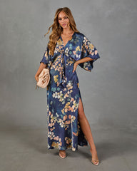 Painted Petals Floral Front Tie Maxi Dress