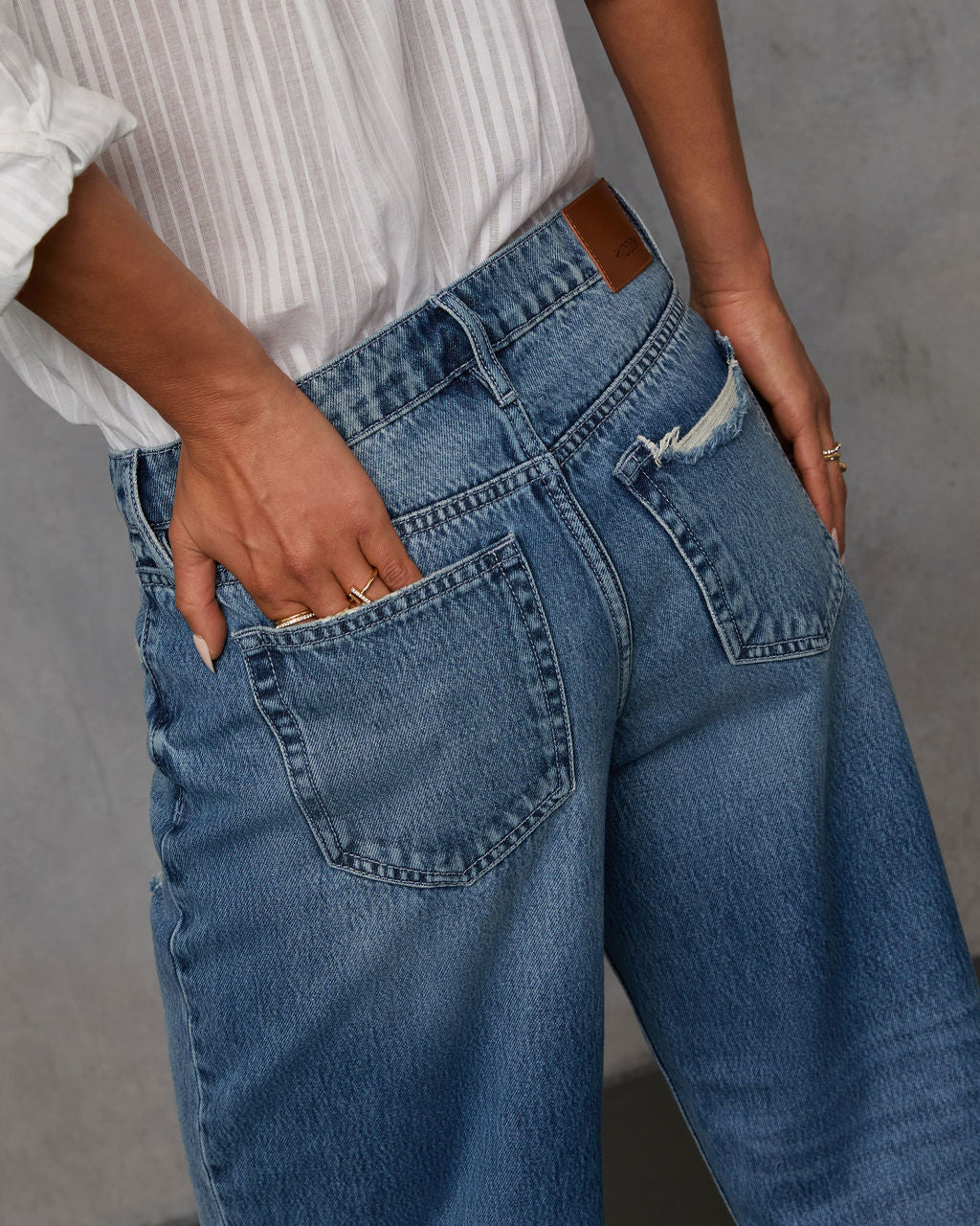 Olsen Distressed Barrel Jeans