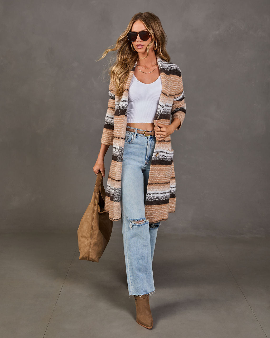 Deidra Striped Knit Duster Cardigan