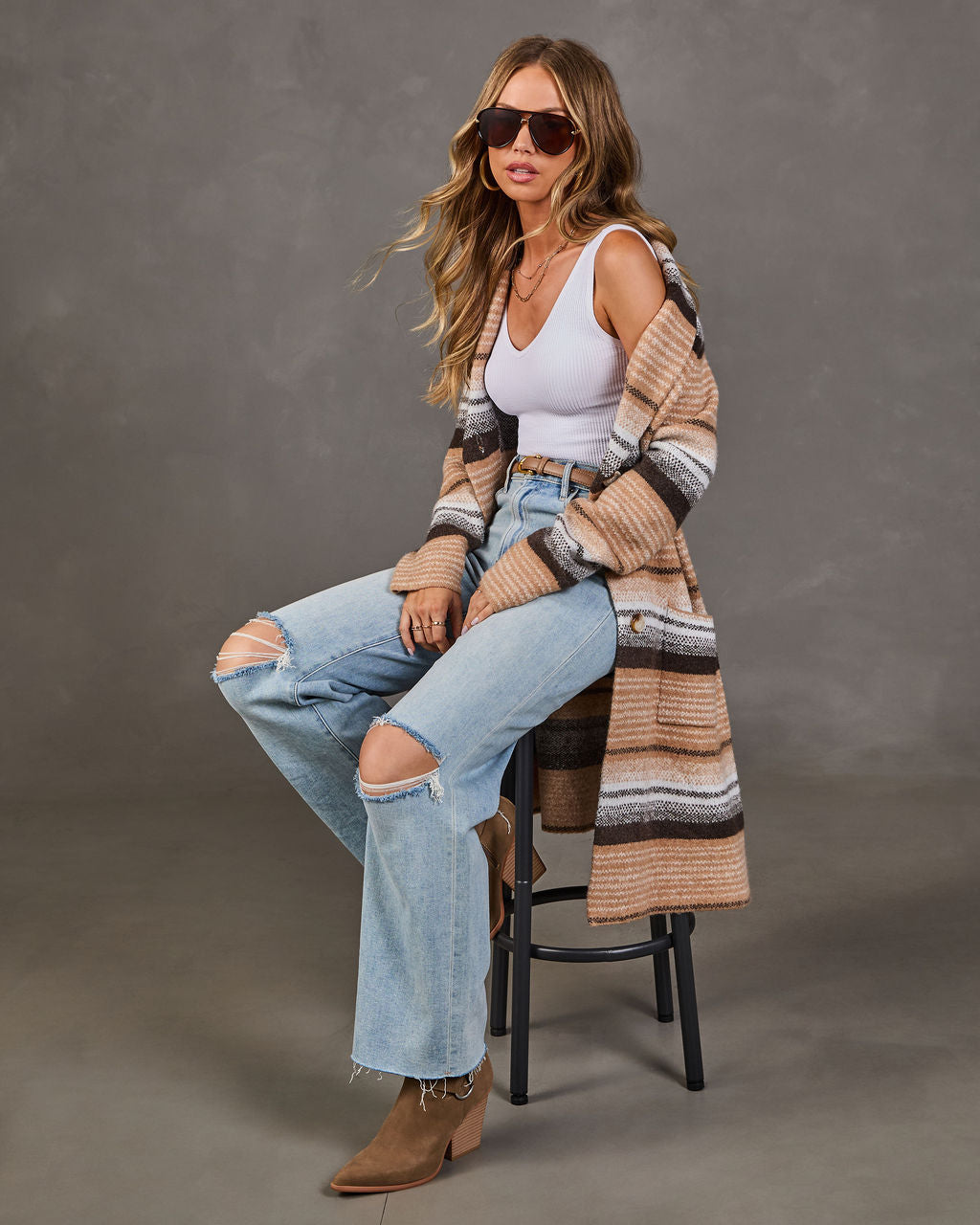 Deidra Striped Knit Duster Cardigan