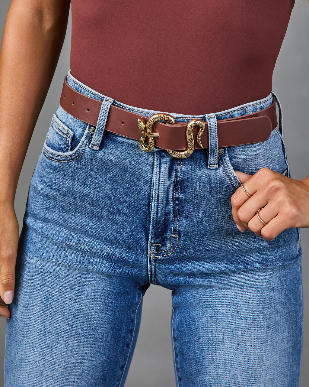 Coiled Grace Vegan Leather Snake Buckle Belt
