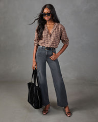 Neminah Cotton Plaid Button Down Top