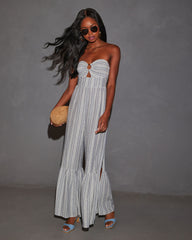 Best Escape Cotton Linen Strapless Slit Leg Jumpsuit