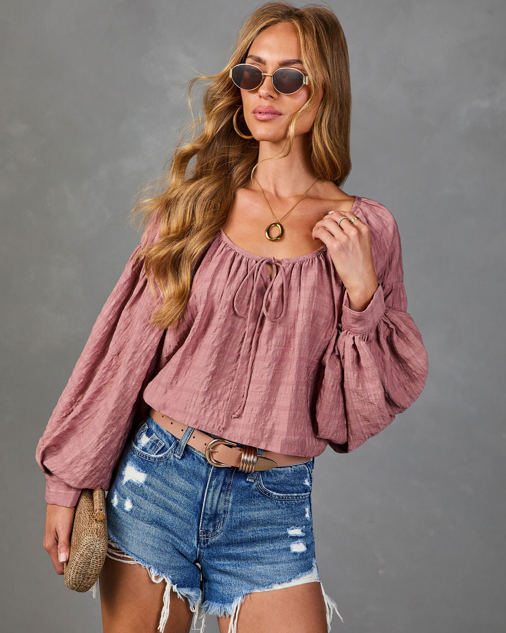 Moonlit Rose Neck Tie Blouse