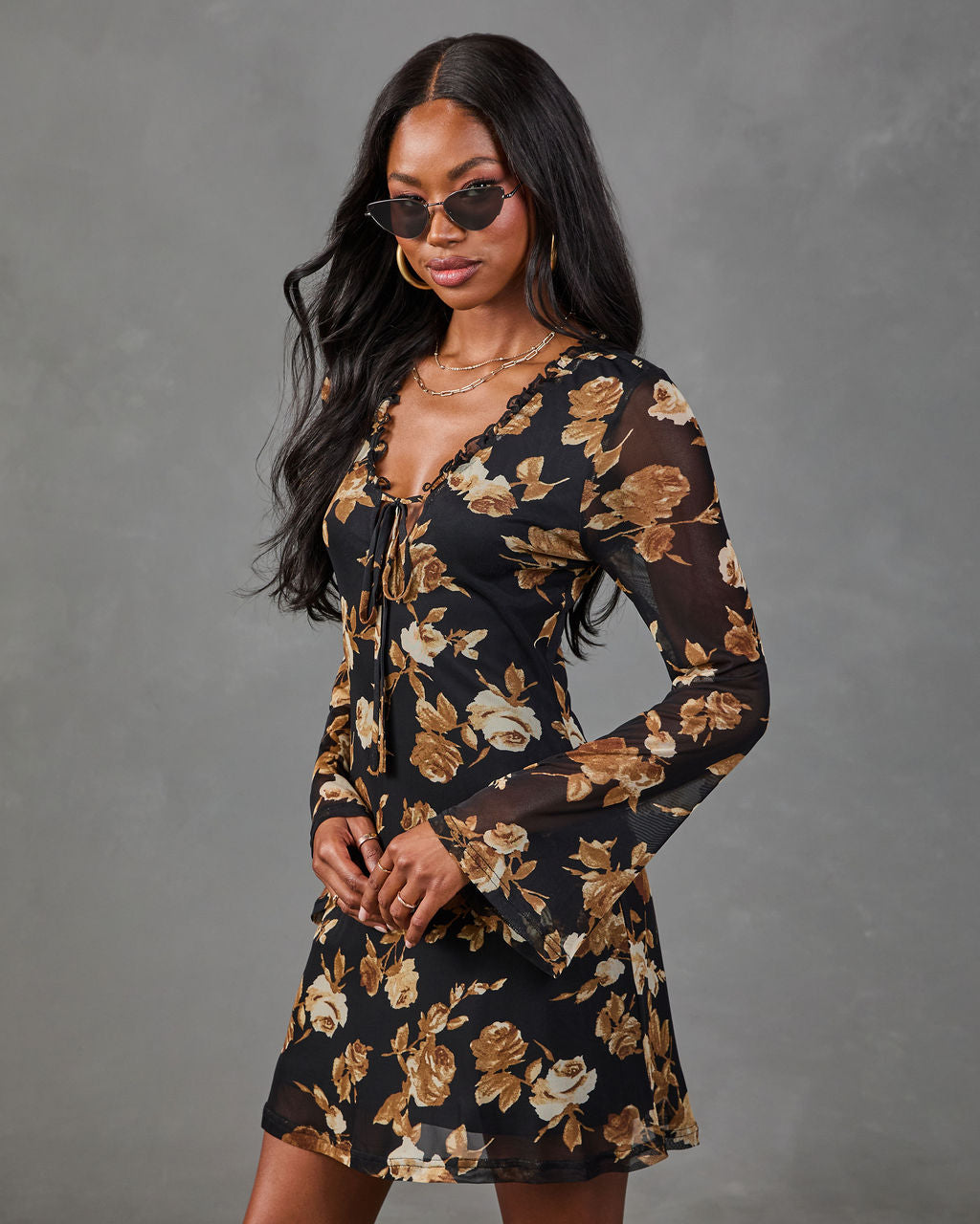 Dusky Garden Mesh Floral Mini Dress