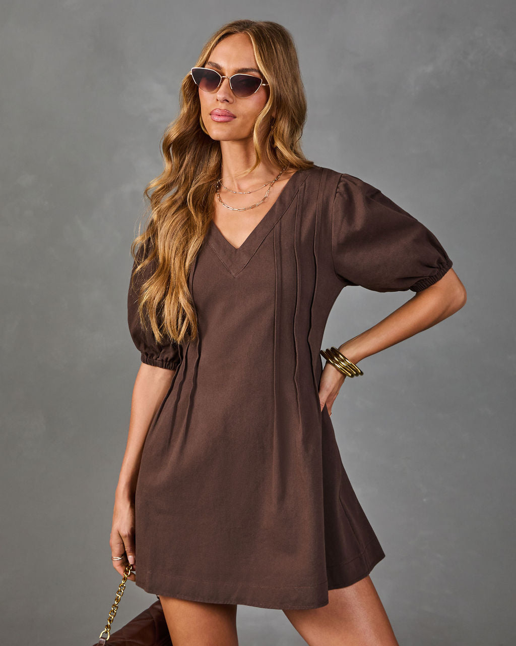 Jayde Pleated Cotton Twill Mini Dress