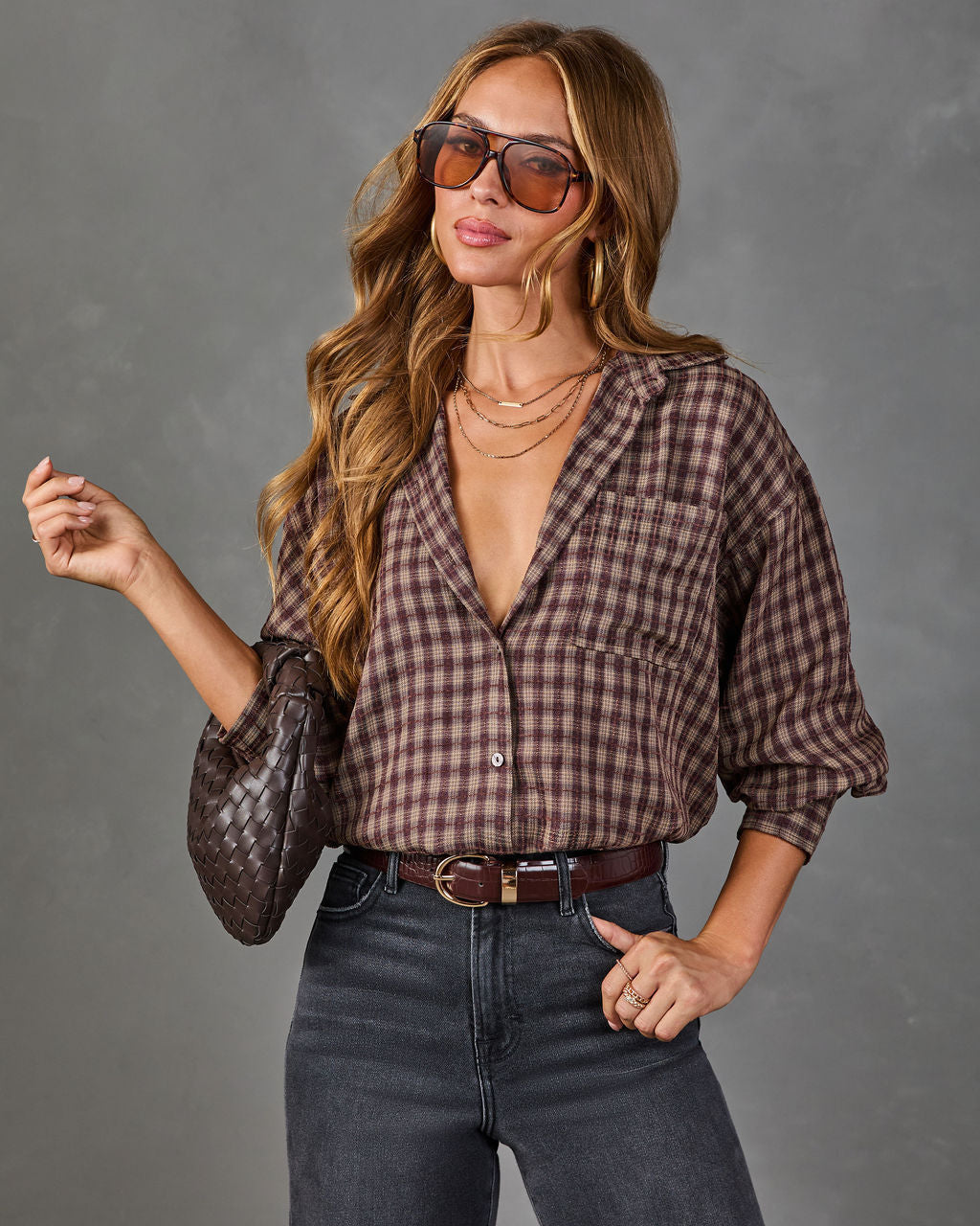 Old West Plaid Button Down Top