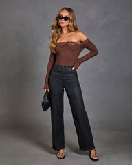 Orchard Girl Knit Off the Shoulder Lace Trim Top
