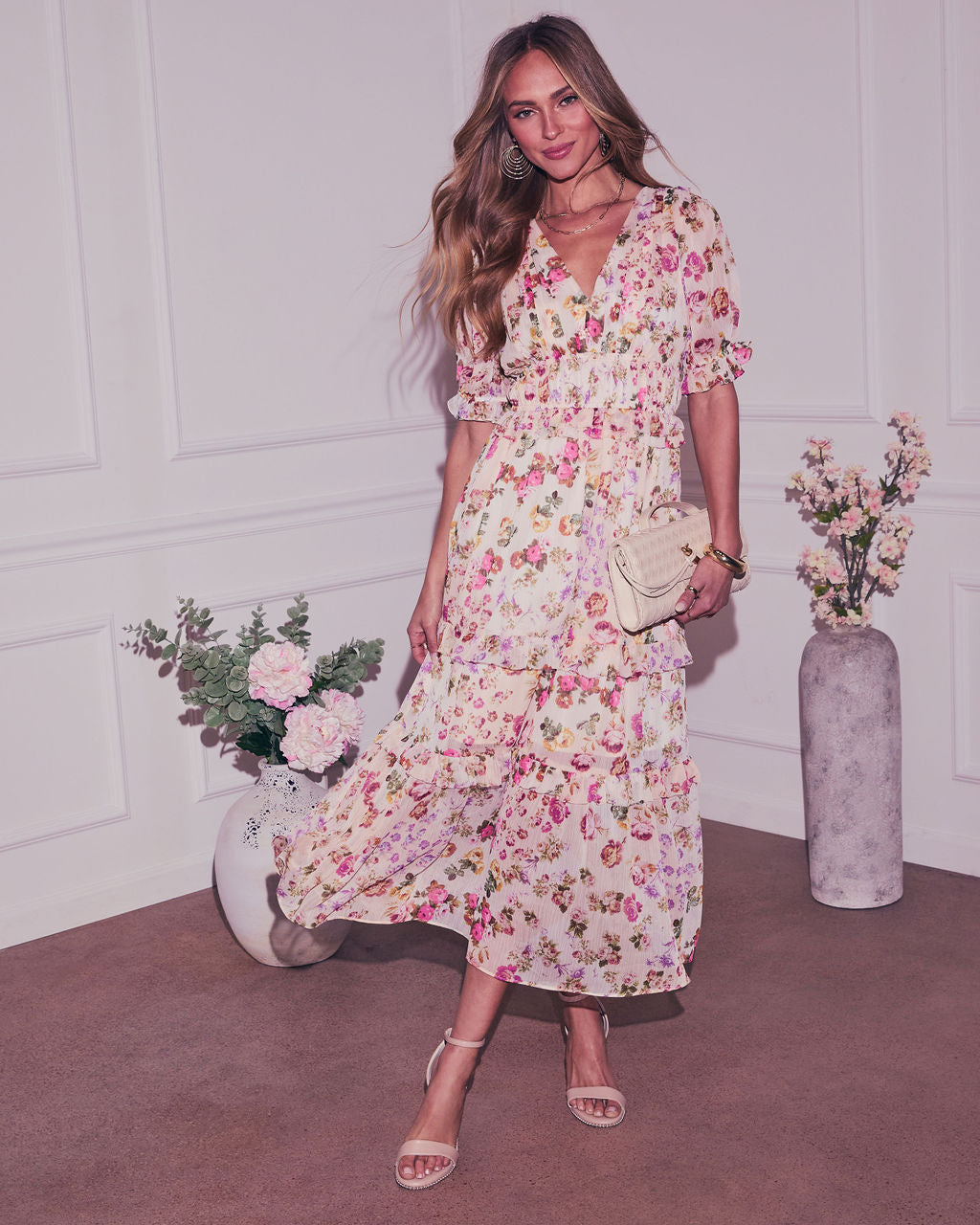 Imelda Floral Chiffon A-Line Midi Dress