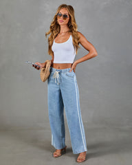 Understated Chic Drawstring Contrast Striped Jeans