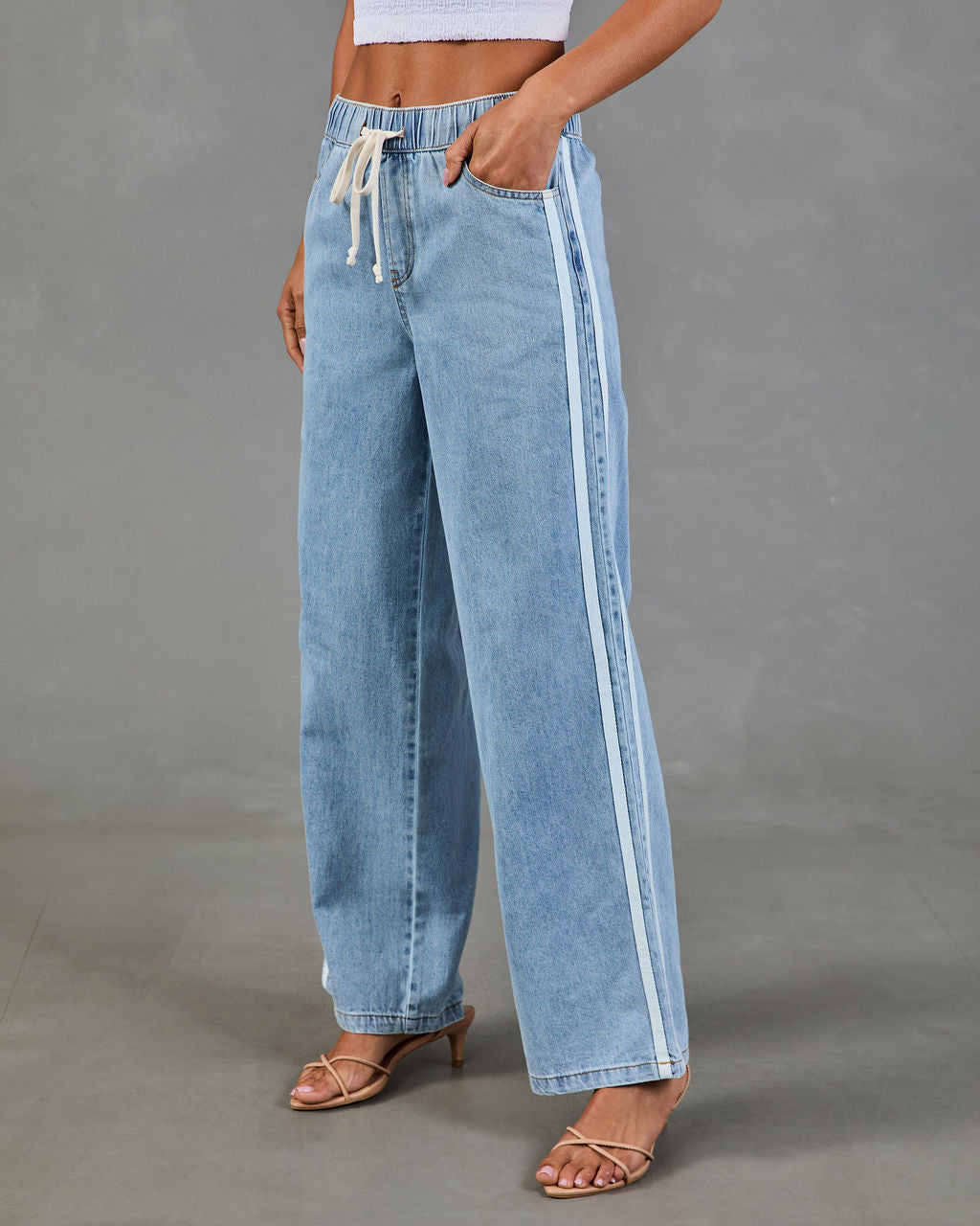 Understated Chic Drawstring Contrast Striped Jeans