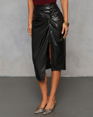 Like Wow Faux Leather Twisted Midi Skirt