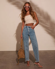 Mandy Stretch High Rise Straight Leg Frayed Jeans