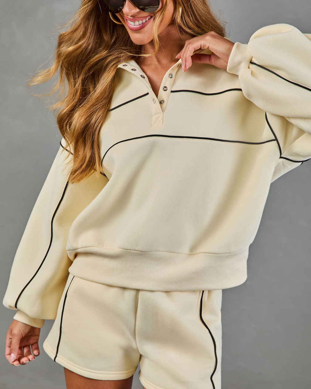 Balanced Living Henley Fleece Contrast Piping Sweatshirt
