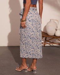 Secret Orchard Floral Wrap Tie Midi Skirt