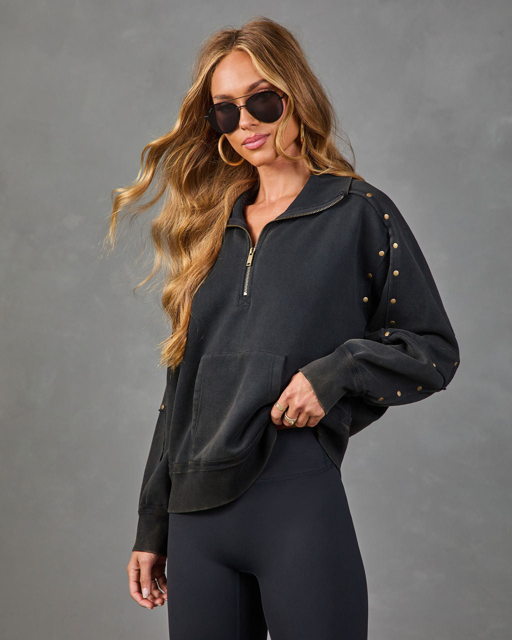 Reset Routine Studded Fleece Half Zip Jacket