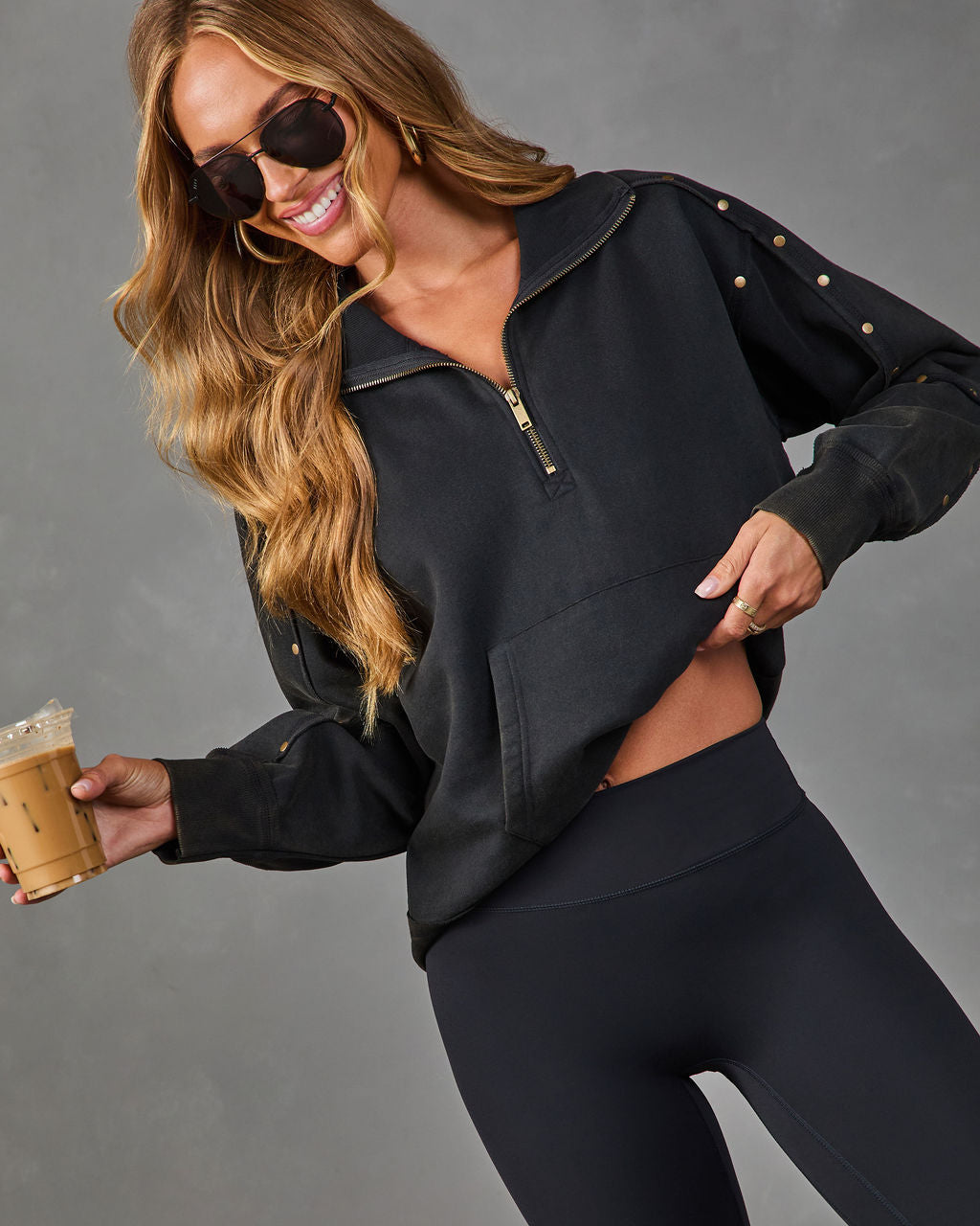 Reset Routine Studded Fleece Half Zip Jacket