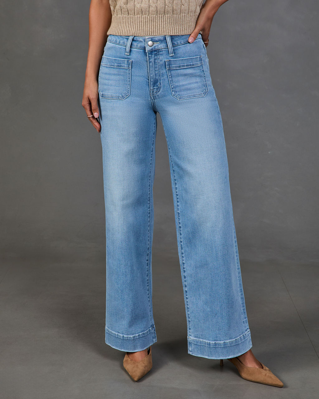 Rugged Charm Stretch High Rise Wide Leg Jeans