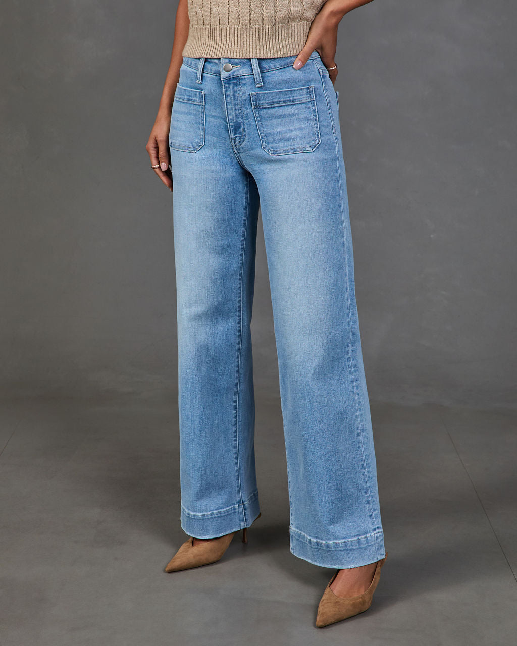 Rugged Charm Stretch High Rise Wide Leg Jeans