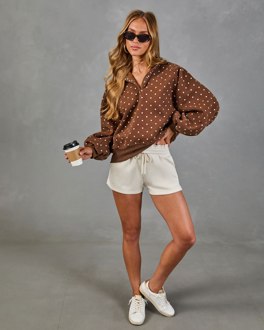 Dot Darling Henley Polka Dot Fleece Sweatshirt