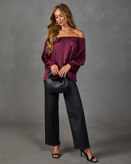 Elsie Pleated Satin Off the Shoulder Blouse