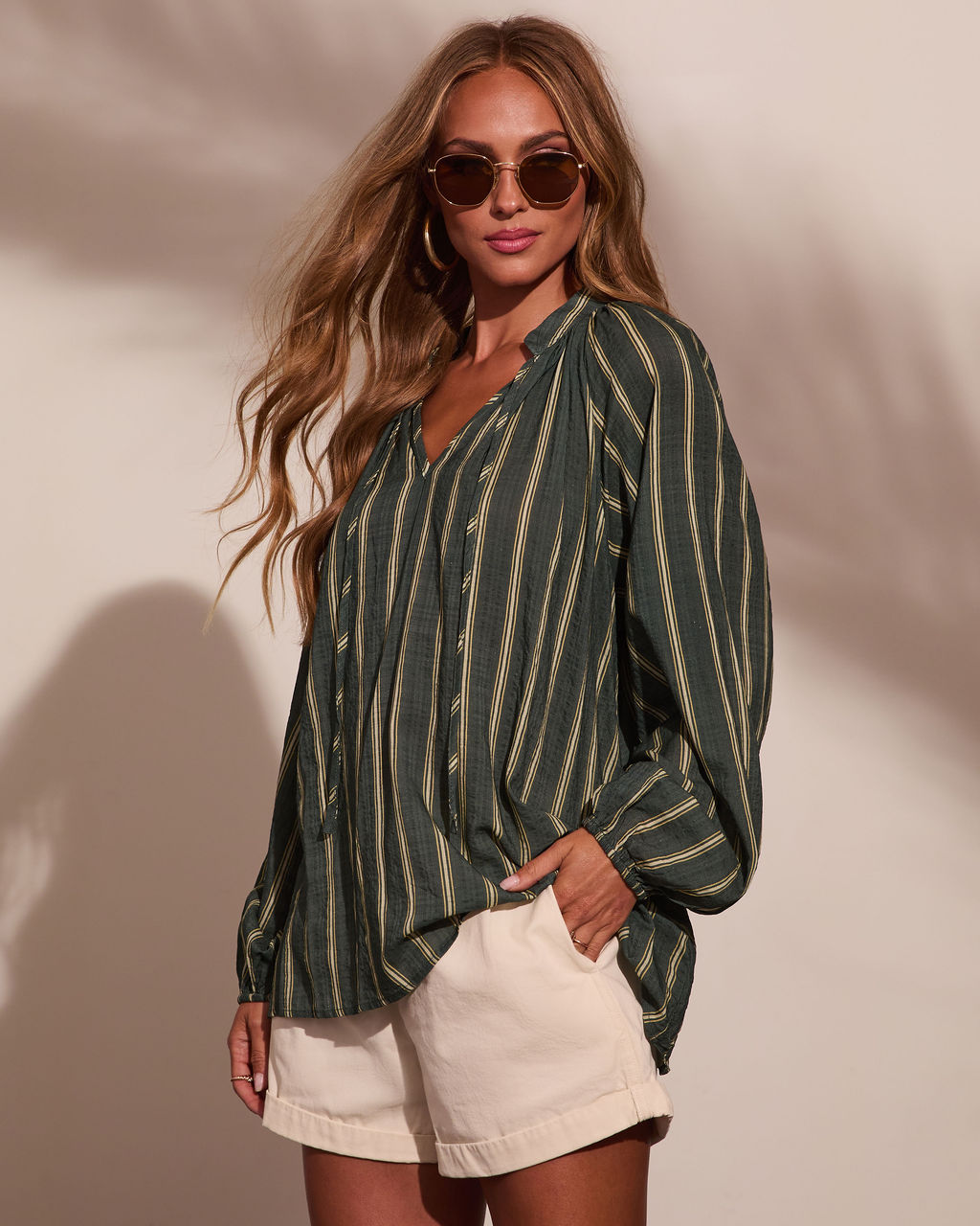 Elevated Ease Striped Button Down Top