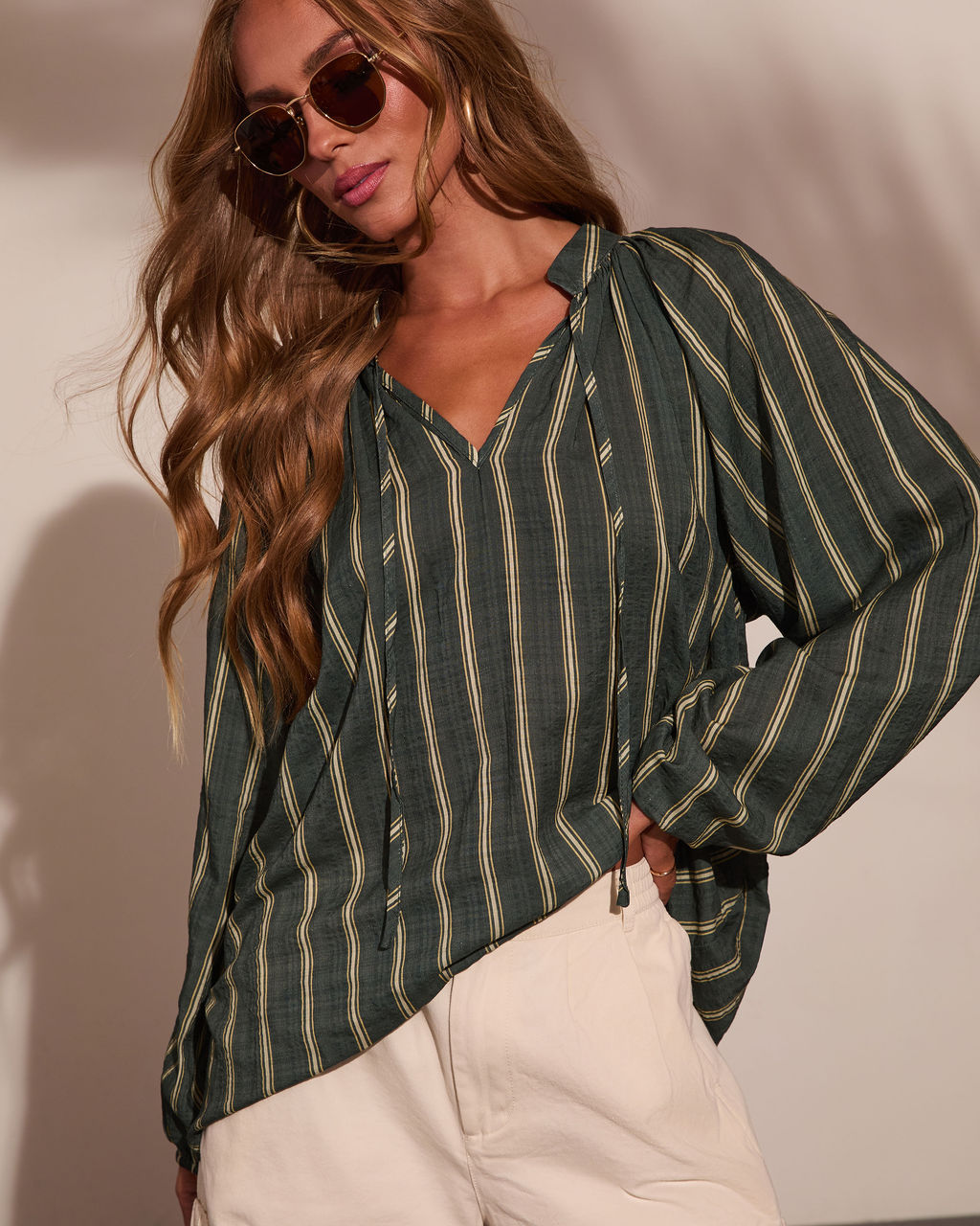Elevated Ease Striped Button Down Top