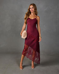 Dusky Romance Satin Lace Trim Slip Midi Dress