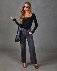 Daniella Ribbed Lace Trim Top
