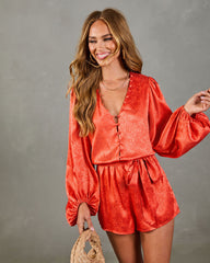 City Heat Satin Jacquard Belted Romper