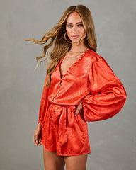 City Heat Satin Jacquard Belted Romper