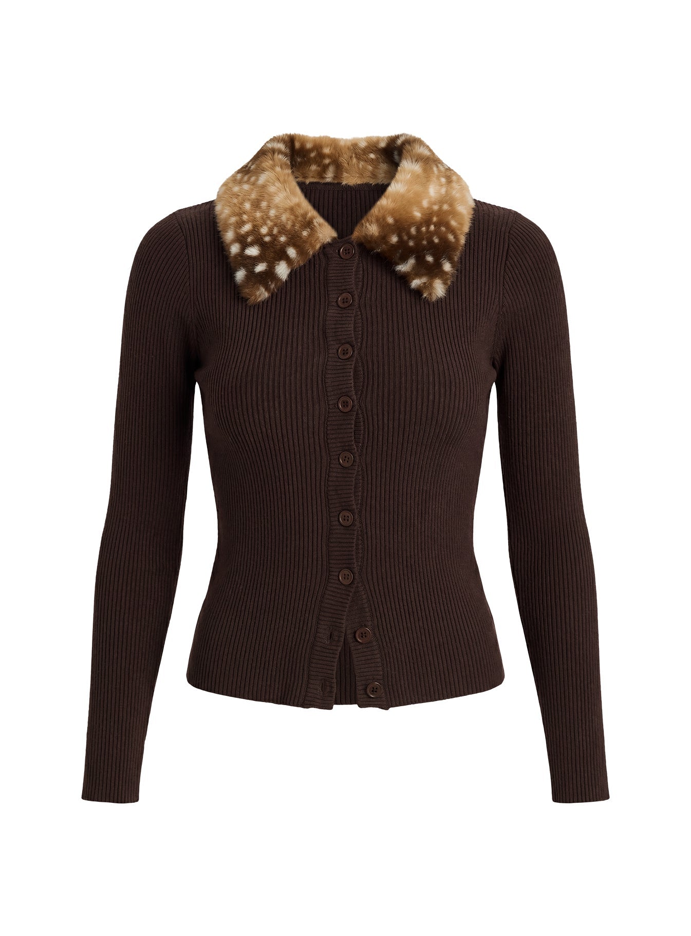 Chiqueeta Faux Fur Trim Knit Cardigan Brown