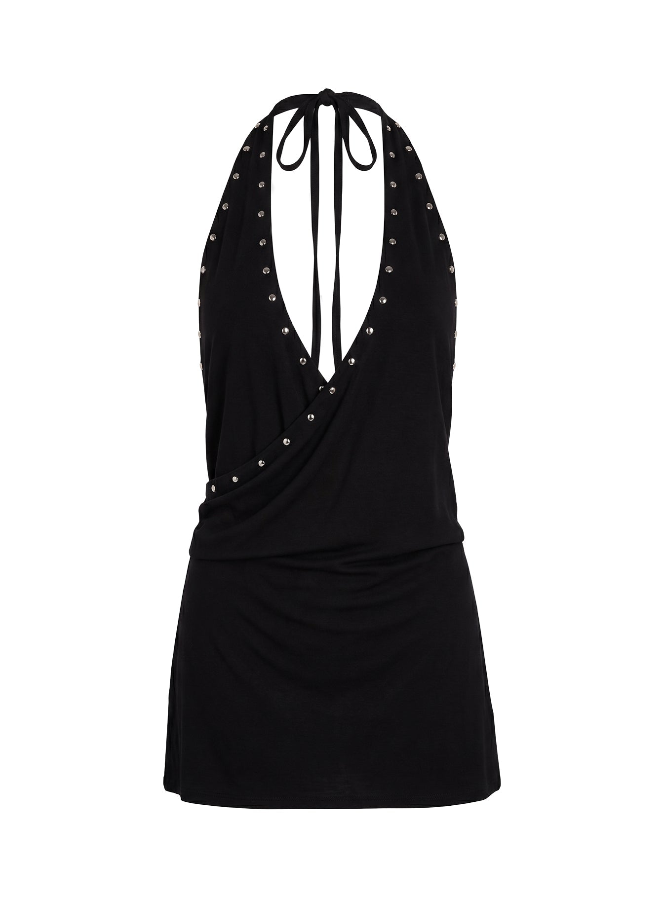 Amary Stud Detail Halter Playsuit Black