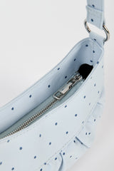 Pale blue tiny polka dot ruched curve shoulder bag