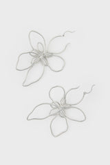 Silver wire flower hoop earrings