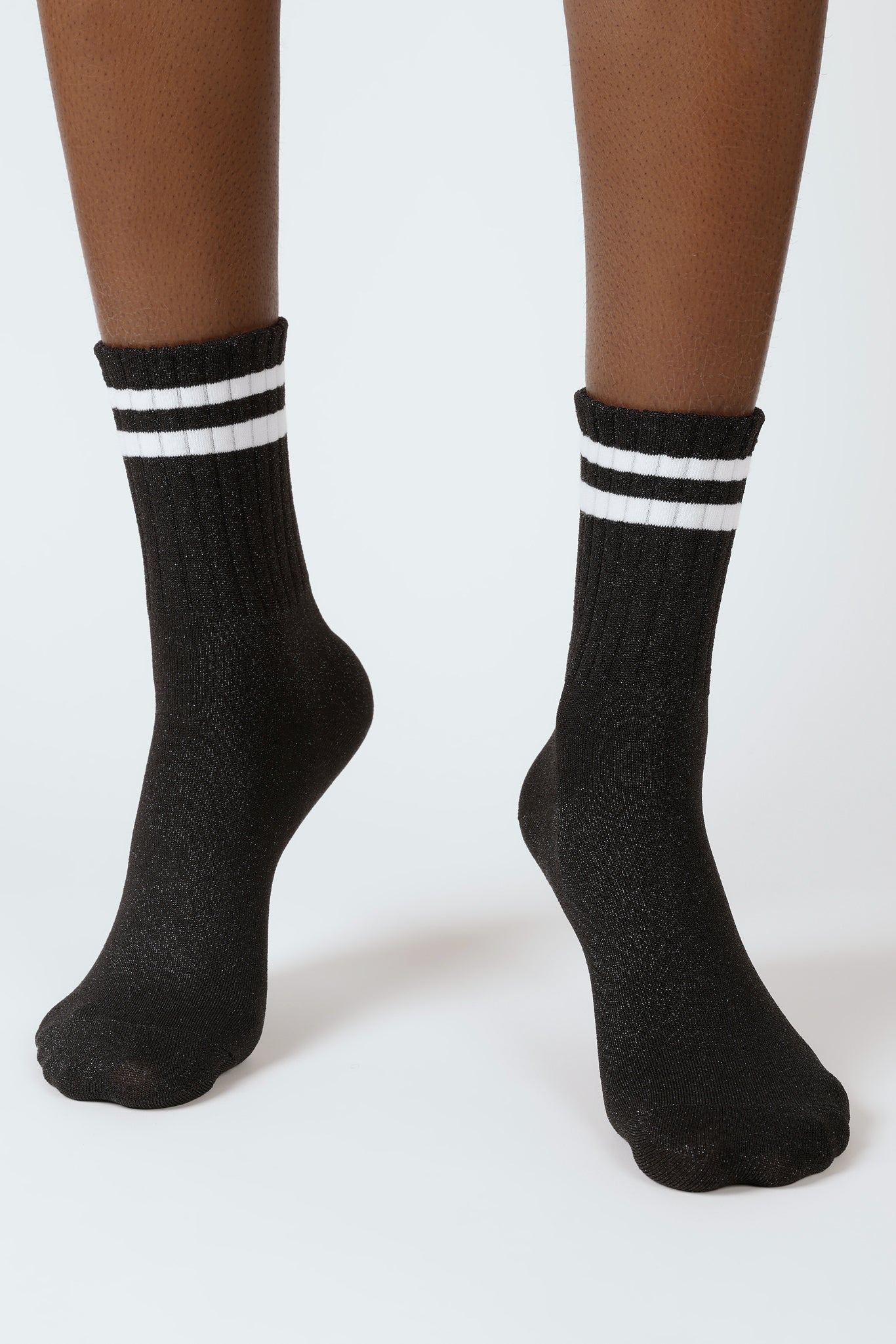 Black metallic white varsity stripe socks