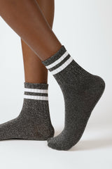 Dark silver metallic white varsity stripe socks