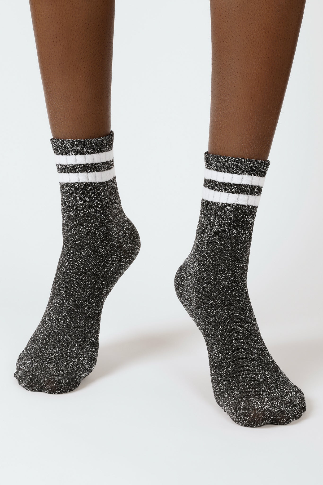 Dark silver metallic white varsity stripe socks