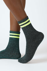 Teal metallic neon yellow varsity stripe socks